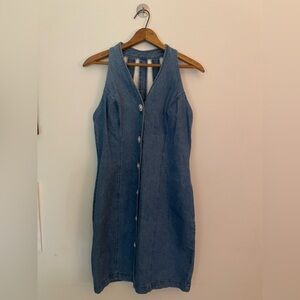 80s vintage denim dress with pearl buttons, Arrested by Jonathan Martini